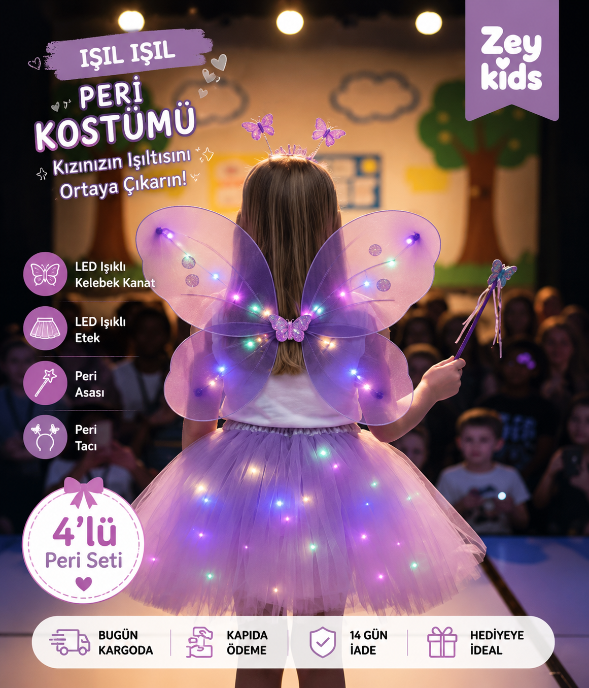 LED Işıklı Kelebek Kanatlı Peri Kostümü