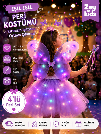LED Işıklı Kelebek Kanatlı Peri Kostümü