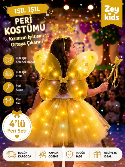 LED Işıklı Kelebek Kanatlı Peri Kostümü